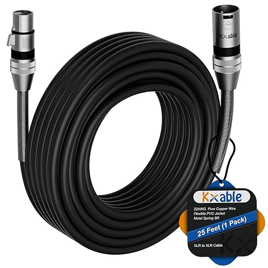 XLR Microphone Cable 25FT, XLR Male to Female Balanced Mic Cable, 3-Pin Shielded Speaker Cord, Zinc Alloy Connectors, Premium 22AWG Pure Copper, Metal Spring SR, Recording Studio, Podcast