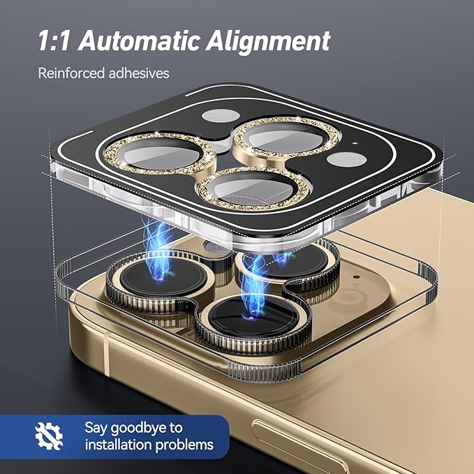 Jeluse Camera Lens Protector for iPhone 17 Pro Max/17 Pro/16 Pro Max/16 Pro/15 Pro Max/15 Pro/14 Pro Max/14 Pro, 9H Tempered Glass Screen Protector Cover Alignment Kit Metal Individual Ring