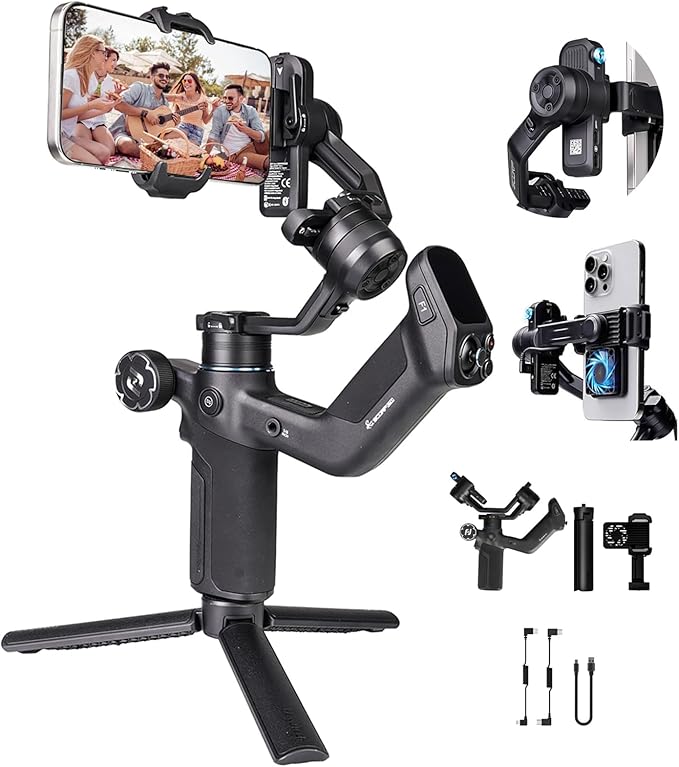 FeiyuTech Scorp Mini 3 Gimbal Stabilizer for Smartphone, 3-Axis Phone Gimbal Built-in AI Tracking Module, with Cooling Fan and Integrated Grip Design, Touch Screen, 2KG Payload for iPhone and Android