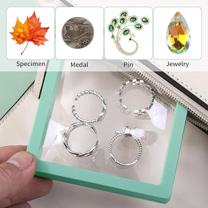 20 Pcs Floating Frame Case with Stands, 3.5X 3.5 x 0.8 inch, Challenge Coin Display,Transparent PE Jewelry Storage Box, Floating Display Holder Stands for Antique Challenge Coins, Medallion(Color C)