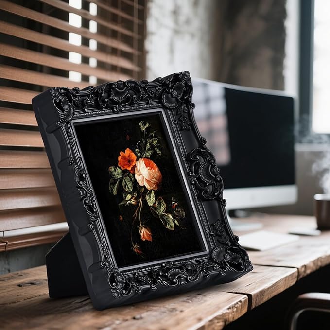 8x10 Black Vintage Picture Frame, Gothic Ornate Antique Style with Real Glass, 8 x 10 Photo Frame for Wall or Tabletop, Home Decor
