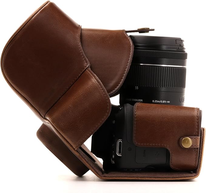 MegaGear Leather Camera Case Compatible with Canon EOS Rebel SL3, Kiss X10, Rebel SL2, Kiss X9 18-55mm Lens