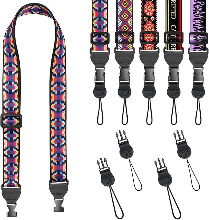 Colorful Geometric Checkered Shoulder Strap, Adjustable Camera Strap with 2 Sets of Quick-Release Buckles, Comfortable Neck Strap for iPad, Tablet, Camera, Laptop, Binocular, Luggage Bag
