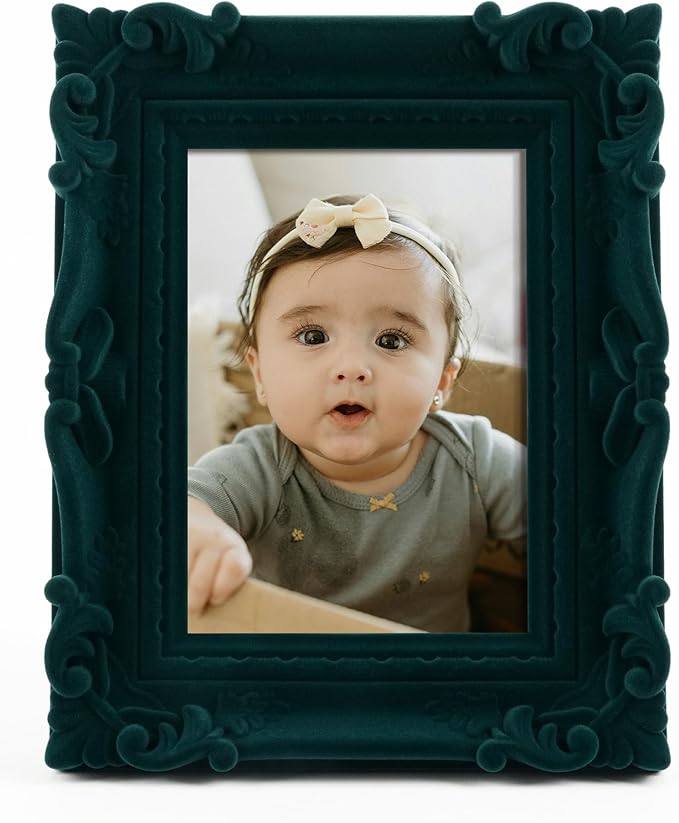 Picture Frame 5x7 with Real Glass, 5 by 7 Ornate Picture Frames for Travel Snapshots Watercolor Paintings Animal Art Prints Illustration (Dark Green)