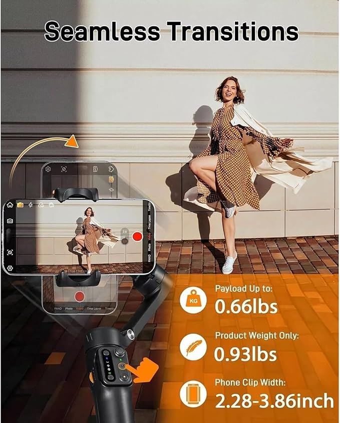 Hohem iSteady V3 Gimbal Stabilizer, Magnetic AI Tracking, Removable Remote, 3-Axis Smartphone Gimbal with Built-in Telescopic Rod and Tripod, Perfect for Content Creators(Black)