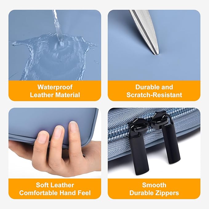 Leather Cord Organizer Travel Waterproof Travel Cable Organizer Bag Portable Tech Organizer Travel Case for Charger Electronic Accessories for Men (Gray&Blue, Single Layer-Small)