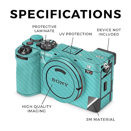 Carbon Fiber Camera Skin Compatible with Sony Alpha 7CR Camera (2023) - Solid Turquoise - Premium 3M Vinyl Protective Wrap Decal Cover - Easy to Apply | Crafted in The USA by MightySkins