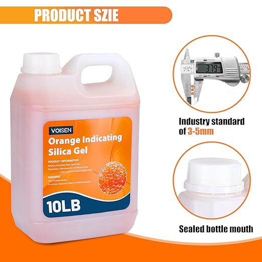 VOISEN 10LBS Orange Indicating Silica Gel Desiccant Beads,Reusable Desiccant Industry Standard 3-5 mm,Desiccant for 3D Printer,Electronic,Clothes,Painting,Jewelry(20PCS Organza Bag)