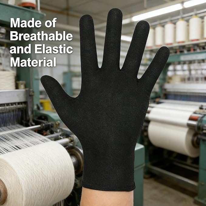 10 Pairs Black Cotton Gloves - Multi-Use Cloth Work Gloves Liners for Art Handling, Coin Jewelry Inspection, Eczema Dry Hands | Unisex for Men Women