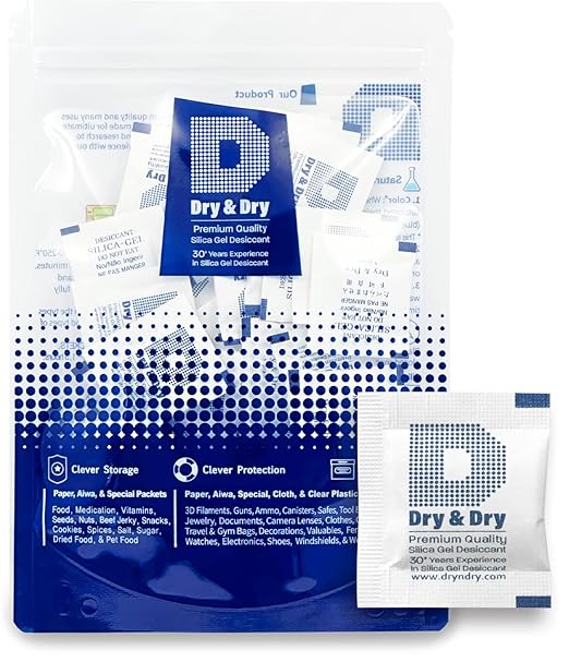 Dry & Dry 1 Gram [200 Packets] Silica Gel Packets Desiccants, Silica Packets - Rechargeable Silica Gel Packs, Desiccants Packets, Silica Gel