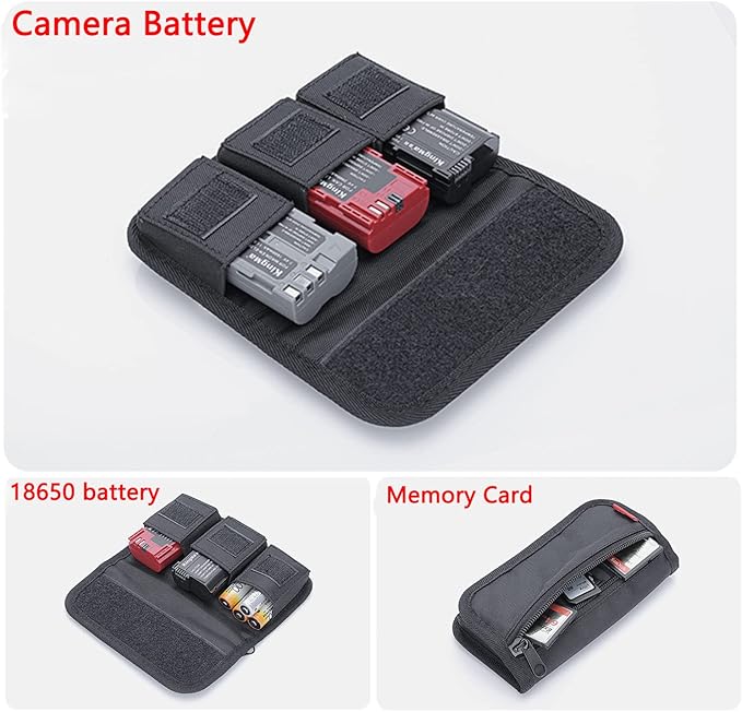 King Ma Small DSLR Camera Battery Bag Pouch Holder Case Camera Batteries Waist Bag Compatible with LP-E6 LP-E17 FZ100 FW50 F550 AA Battery and SD Card Holder Memory Card Case