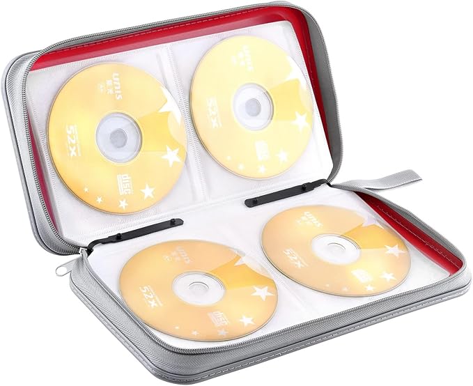 DVD Case, Bivisen CD Case Holder Wallet Binder 96 Capacity CD/DVD Cases Storage Holder Binder Organizer Wallet Book for Car Home Travel (Red)
