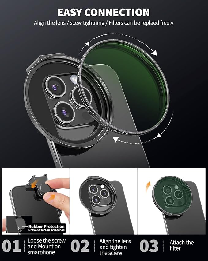 72mm Phone Filter Mount Lens ND Filter Adapter with Cold Shoe Mount, Compatible with 72mm Round Camera Filters, Compatible with iPhone 17 16 15 14 13 12 11 10 Pro Max Plus Samsung Galaxy S24 Ultra