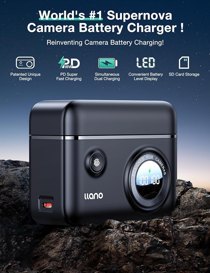 llano 2-Pack NP-FZ100 Batteries and 18W Fast Dual USB Charger for Sony A7iii, A7iv, A7C, A7CII, A7C R,ZV-E1,E10II, FX3, FX30, A9, A6700,6600, Alpha 9,9S, A9S, A7R3, Smart Display, Magnetic Snap Cover