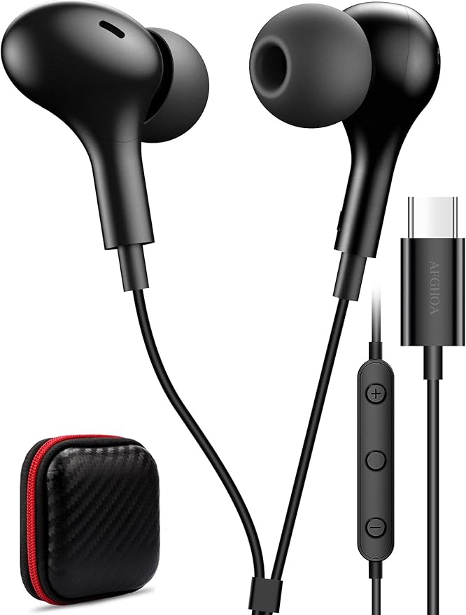 USB C Headphone for Samsung S26 S25 FE S24 A16 A17 Wired Earbuds Magnetic in-Ear Type C Earphone with Microphone Volume Control Bass Stereo Noise Canceling for iPhone 17 Pro Max 16 16e 15 Pixel 10 9a
