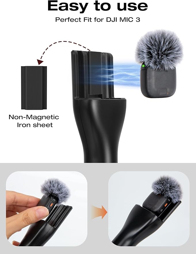 SUNMON Wireless Microphone Magnetic Holder Compatible with DJI Mic 3 (Mini/1/2), Interview Holder for Rode Wireless Micro/GO 2/ME/Pro (1 Universal Foam Cover, 2 Furry Windscreen Only for DJI Mic 3)
