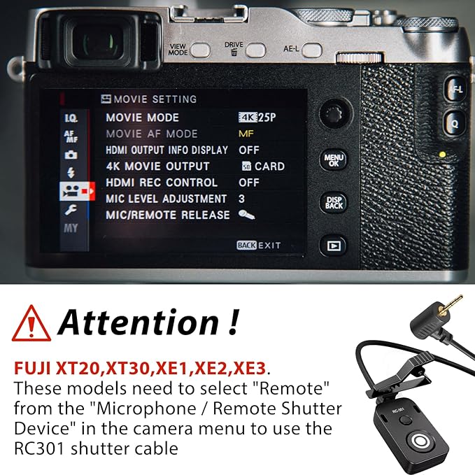 RC301-2.5mm 196.8 "Extended Cable Shutter Release Remote for Fujifilm and Canon Cameras EOS Rebel T8i T8 T7i t6 t6i t1i t2i t3 t3i t4i SL3 2000d 4000d R100 Fuji XT2/3/4/5 XH2S GFX100/S /50 /s