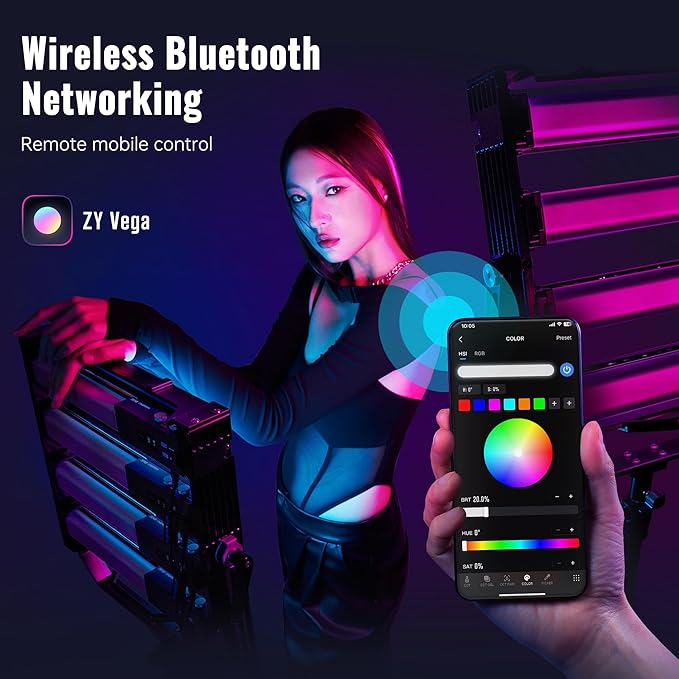 ZHIYUN CINEPEER C100 100W RGB Stick Light LED APP Control Video Light Wand Handheld 2700K-6500K CRI 95+ TLCI 98+ Continuous Output Lighting for 6 * 4500 mAh Photography 14.3" Tube Light Combo