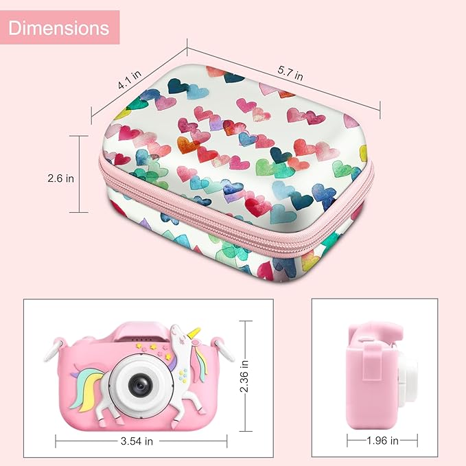 FINTIE Kids Camera Case Compatible with Goopow/Seckton/Dylanto/Mgaolo/Masterbee/CIMELR/Desuccus Kids Digital Camera Toys, Children Carrying Bag, Birthday Festival Gift, Raining Hearts