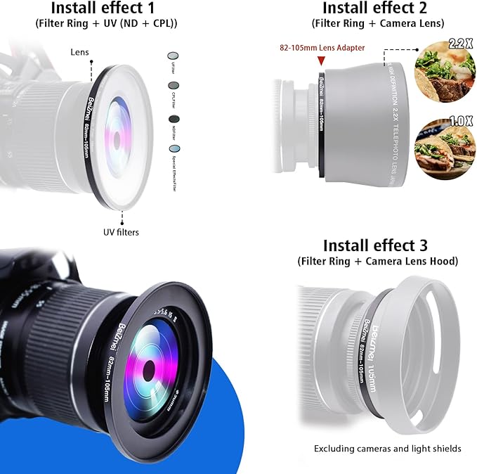 82mm to 105mm Camera Filters Ring,Filters Ring Compatiable All Brands Ø82mm Lens to Ø105mm Camera accessory.Made of CNC.