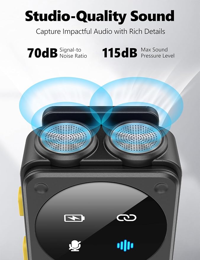 Dual Receivers Mini Microphone for iPhone, iPad, Android, Wireless Lavalier Microphone with Intelligent Noise Reduction, 48H Battery Life, 164FT, Double Lav Mics for Video Recording, YouTube, TikTok
