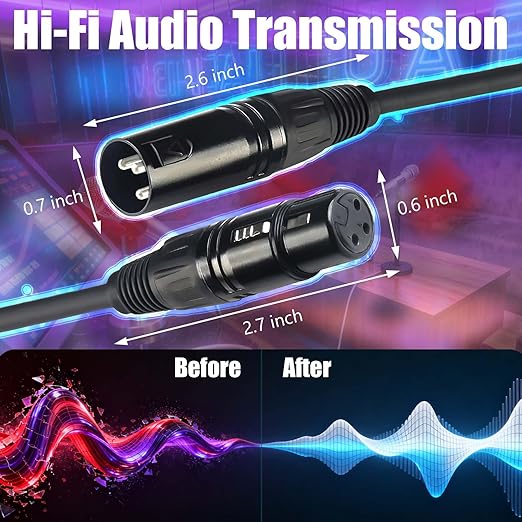 XLR Cables, DMX Cable Male to Female (2Pack), XLR Microphone Cable 10ft/3m Wire Extension Connectors, Light DMX Terminator 3 Pin Connector for Stage Lights DMX Signal Connection