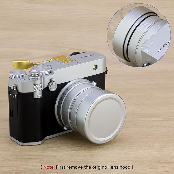 Haoge Metal Square Lens Hood for Fujifilm GFX100RF Camera Accessories Silver LH-GFXRF-IIS+Cap-GFXRF-IIS