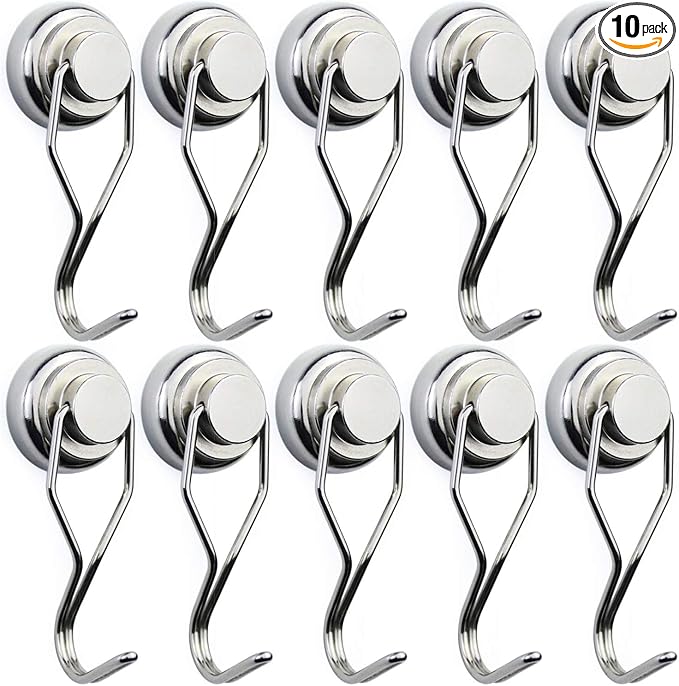 E BAVITE Swivel Swing Magnetic Hooks 80LB,10 Pack Strong Neodymium Magnet Hook for Magnets Surfaces 67.5mm(2.66in)