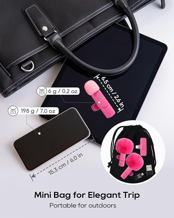 Mini Microphone for iphone Android Phone Tablet ipad PC, Usb C Wireless Lavalier Mic for Video Recording Vlogging Youtube Tiktok Podcast Interview content creators, Type C Tiny Microphones Rose Pink