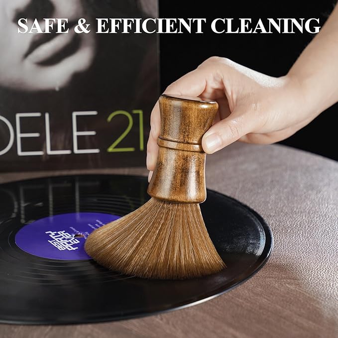NiHome Vinyl Record Cleaning Brush for Turntables, LPs, Lenses, Screens, Furniture, Premium Beechwood Handle Ultra-Fine Microfiber Bristles Multi-Purpose Tool for Safe Dust Removal & Anti-Static Care