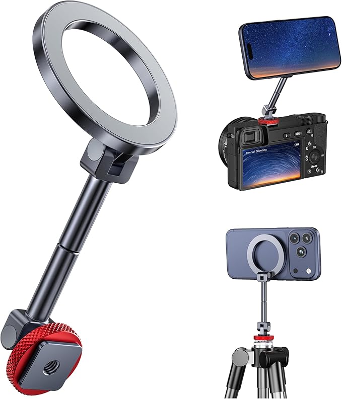 Itramax Magnetic Cold Shoe Phone Mount with 1/4"-20 Thread Hole,360° Rotation Adjustable iPhone Tripod Mount,Zinc Alloy Phone Holder for iPhone 17 Air 16 15,Camera Monitoring,Stabilizers,Photography
