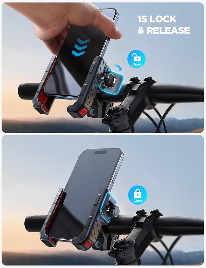 JOYROOM Motorcycle Bike Phone Holder Mount - [Not Block Camera] Bicycle Phone Holder Handlebar Cell Phone Clamp - [Silicone Wrapped] Scooter Phone Holder for iPhone 4.7''-7'' Smartphones, Orange