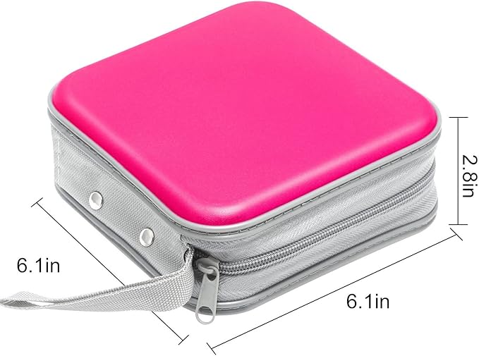 CD Case, 40 Capacity CD/DVD Case Holders Wallet Hard Plastic DVD Disc Cases Storage Binder for Car Home Office Travel (Hot Pink)