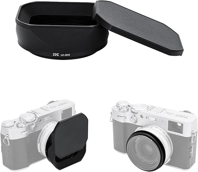JJC LH-X100 Metal Square Lens Hood with AR-X100 49mm Adapter Ring for Fuji Fujifilm X100VI X100V X100F Cameras, LH-X100 Lens Hood with Filter Adapter Ring, Allows to Attach 49mm UV/ND/CPL Filter