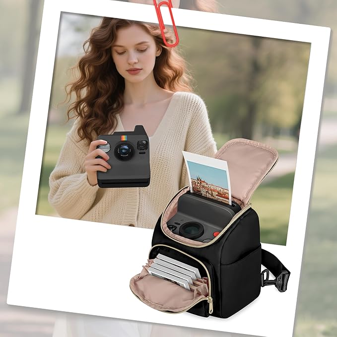 Prokva Camera Sling Bag Compatible with Polaroid Now 3rd/2nd Gen, Flip, Now+, Go Gen 2 Instant Film Camera, Crossbody Carrying Case with Adjustable Strap,Black