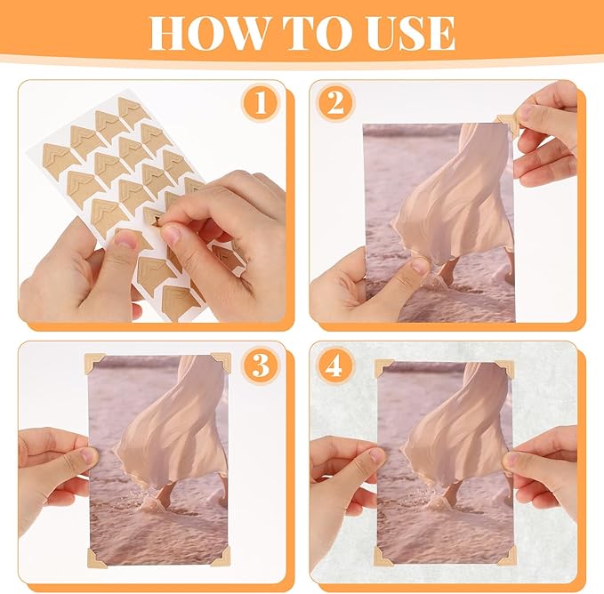 120 Pieces Acid-Free Self-Adhesive Photo Corners 5 Sheets Premium Scrapbook Picture Mounting Stickers for DIY Scrapbooking, Photo Album, Journal, Diary & Picture Frames (Brown)