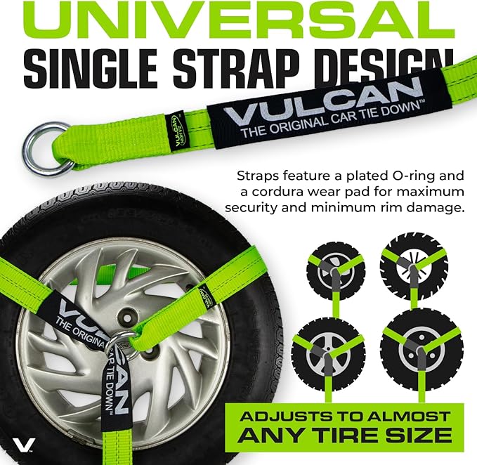 VULCAN Car Tie Down with Snap Hooks - Lasso Style - 2 Inch x 96 Inch - 4 Pack - High-Viz - 3,300 Pound Safe Working Load