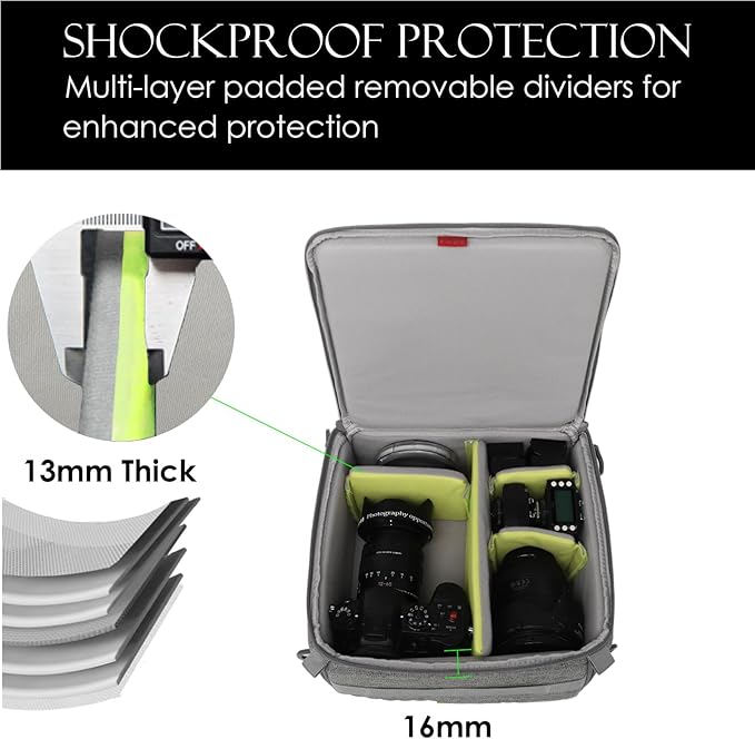 Camera Insert Bag,Shockproof &Pressure-proof Dual Opening Padded Camera Lens Cube Case Backpack,Digital DSLR SLR Mirrorless Cameras Storage for Canon,Nikon,Sony,Panasonic(XS Gray)