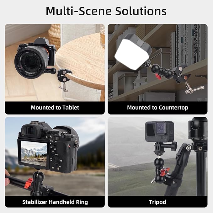 Super Clamp Mount Kit with 360° Ballhead Magic Arm – Universal Camera Mount with 1/4"-20 Screws for DSLR Camera,Led Lights,Action Cameras,and More