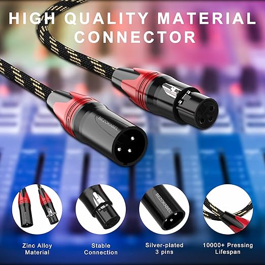 XLR Cables, Microphone Cables Male to Female 25ft 2Packs, XLR Speaker Cable Nylon Braided 3 Pins Mic Cable