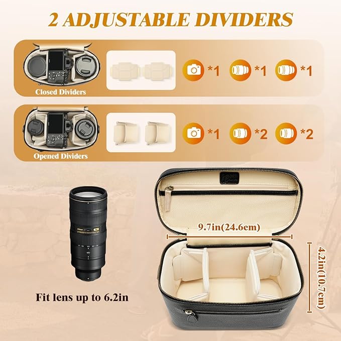 Divvia Camera Sling Bag, Waterproof PU Leather Crossbody Camera Case for Photographers, Small Shoulder Bag Compatible for Canon Nikon Sony (Black)