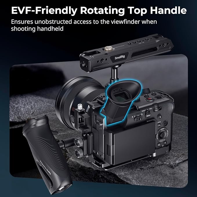 SmallRig Rotating Top Handle with NATO Clamp, Lightweight NATO Top Handle for Camera Cage, Maximum Capacity 15KG, One-Key Rotation 360°, with Cold Shoe Mount & 1/4''-20 Threaded Holes - 4152