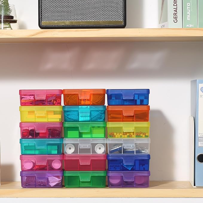 novelinks Small Plastic Storage Box Containers with Latching Lids - Craft Organizers and Storage Stackable Storage Organizer (18 Pack Small -Color)