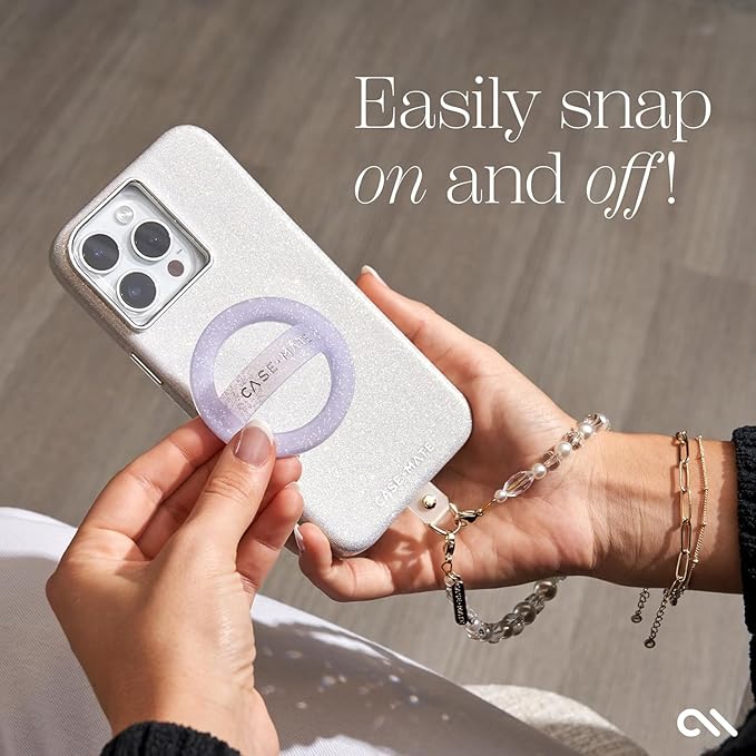 Case-Mate Magnetic Phone Grip MagSafe Loop Grip - Detachable Holder for Hand - Soft Collapsible MagSafe Grips for Back of Phone for iPhone 17 Pro Max/16 Pro Max /15/14/13/12/S25 Ultra - Purple Sparkle