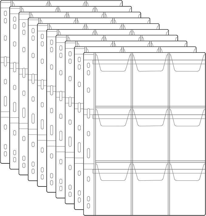 90 Pockets Coin Binder Pages - 2.5×3.3 inch Holders 10 pcs Loose-Leaf Sheets Acid-Free Collection Holders for Medallion Coin Stamp Currency Collecting Supplies 65x84 mm / 2.56x3.30 inch CS03209