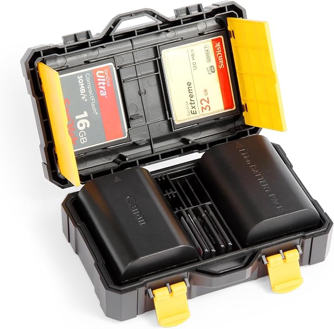Multi-Function Camera Battery Case Anti-Shock Memory Card Holder for 2X Camera Batteries, 2X CF/XQD/CFeB, 5X SD, 6X TF, and 3X CFeA