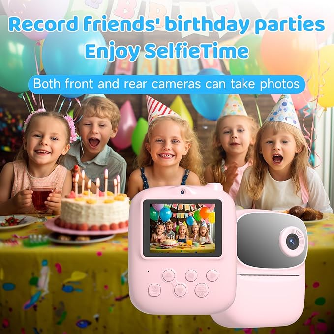 Kids Instant Print Camera 2025, 32GB Memory, Dual Lens with 2.4-Inch Screen and 1080p HD, Nice Gift for Boys and Girls Ages 4-13, Ideal for Toddlers and Teenagers