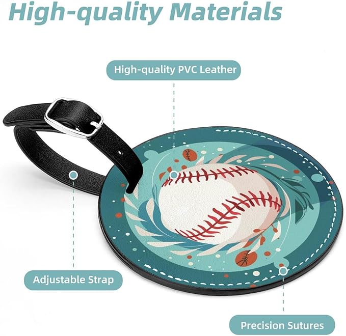 2 Pack Baseball Ball Background Luggage Tag with Name ID Card Perfect to Quickly Spot Luggage Suitcase