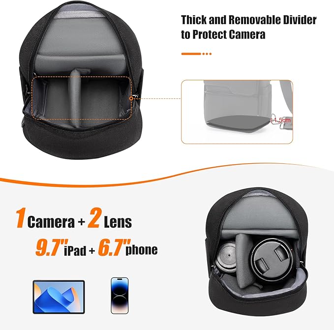 Cwatcun Camera Sling Bag Crossbody Small Camera Case, Lightweight DSLR/SLR/Mirrorless Photography Bag with Tripod Holder and Rain Cover for Canon, Nikon, Sony, Fuji Cameras, Lens Accessories