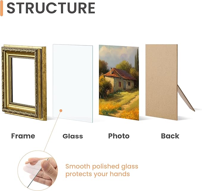 upsimples 5x5 Picture Frame with Real Glass, Ornate Vintage 5 x 5 Photo Frames for Wall Decor or Tabletop Display, Gold, 2 Pack